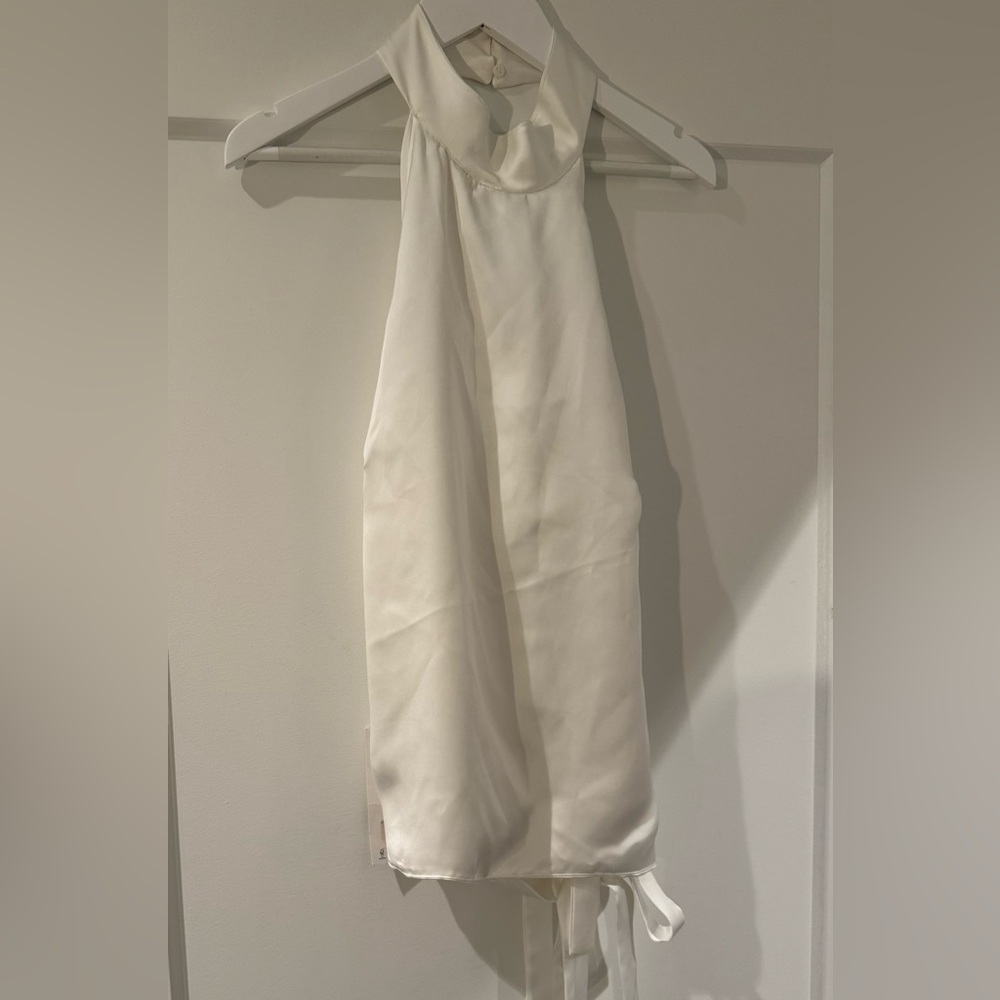 Zara White Satin Tie-Back Blouse in White - Size Large (NWT)